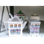 Wade Ceramics, a collection of Novelty Teapots & metal sealed tea caddy, These items were removed