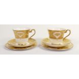 De Lamerie Fine Bone China heavily gilded Majestic patterned Trio's, specially made high end quality