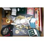 A collection of ladies costume jewellery including chains, earrings, costume jewellery,