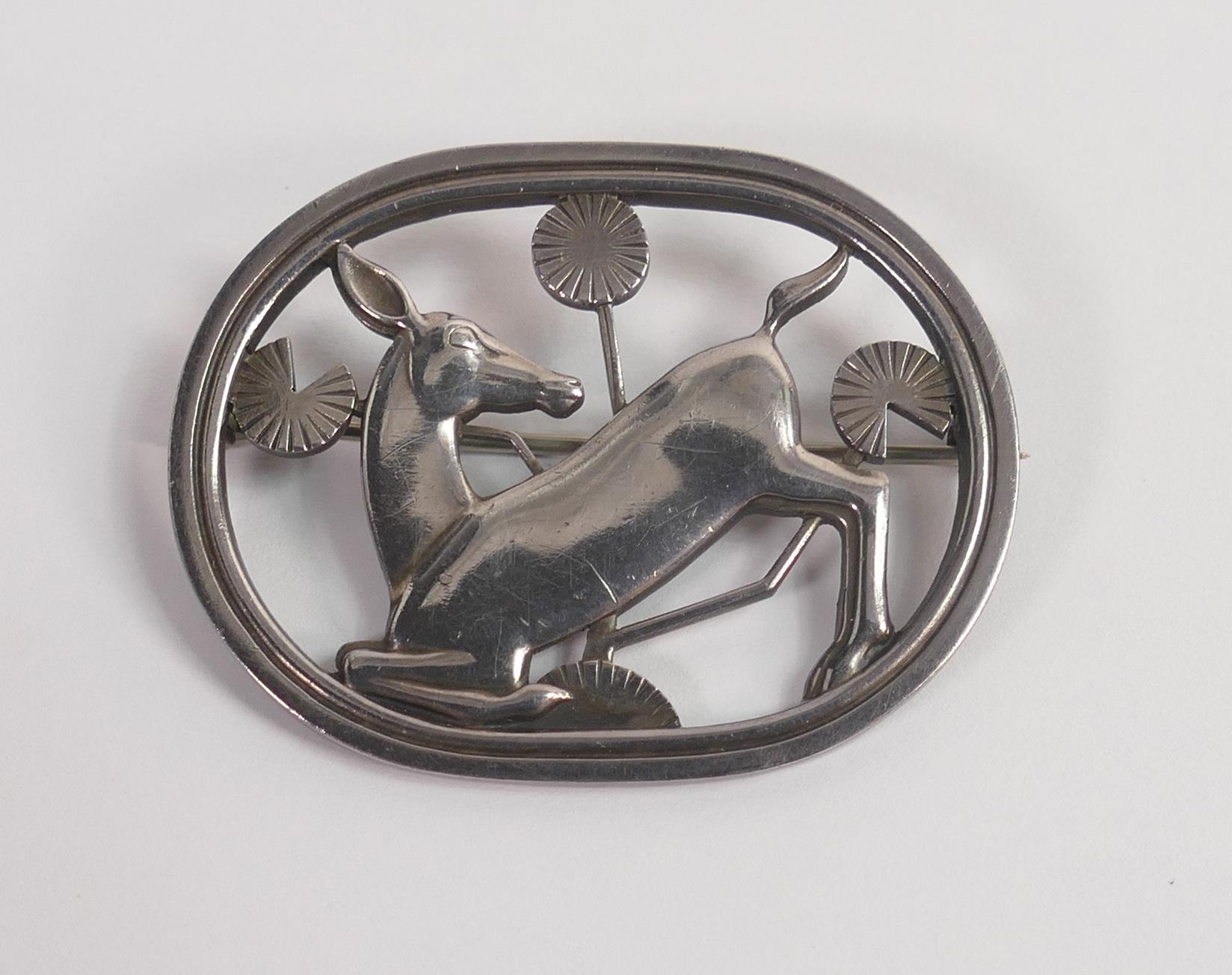 George Jensen Sterling Silver stylised deer brooch designed by Arno Malinowski, 15.3g.