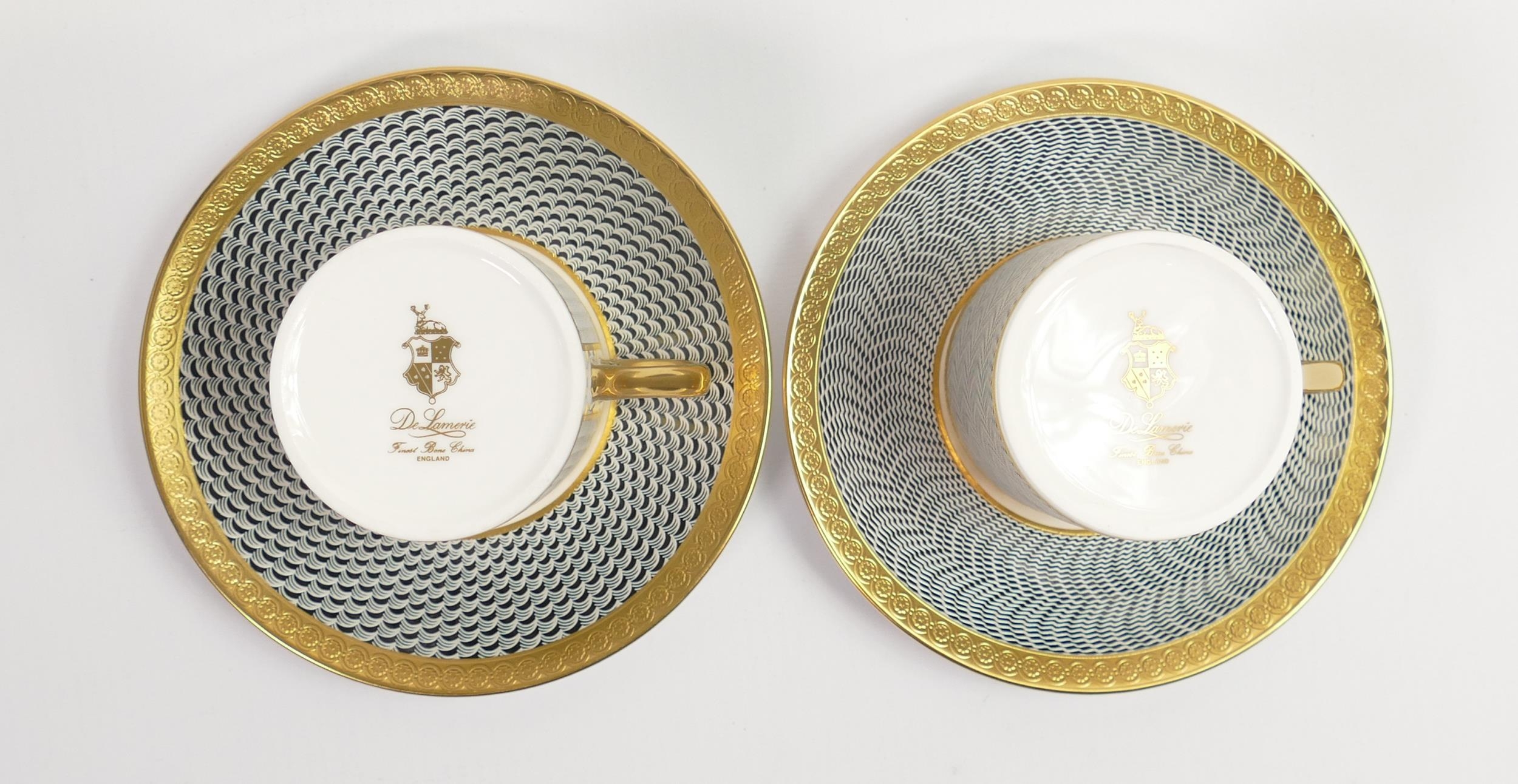 De Lamerie Fine Bone China heavily gilded Majestic patterned Coffee Cans & Saucers, specially made - Image 3 of 4