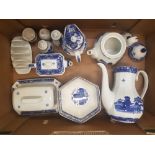 Wade for Rington's blue and white coffee, tea and breakfast ware items (1 tray).