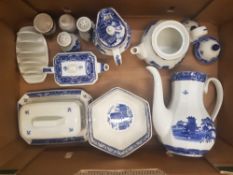Wade for Rington's blue and white coffee, tea and breakfast ware items (1 tray).