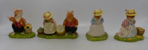 Royal Doulton Brambly Hedge Figures Off to Pick Mushrooms, Lord Woodmouse, Lady Woodmouse & Poppy