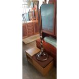 Teak effect small telephone table/seat 81cm in width together with an oak standard lamp 157cm in
