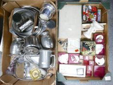 A mixed collection of items to include stainless steel and similar tankards, kitchen ware and