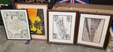 A group of 4 prints to include a map of Staffordshire, photograph of Etruria Works, map of Etruria