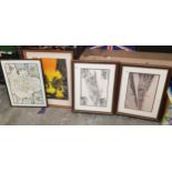 A group of 4 prints to include a map of Staffordshire, photograph of Etruria Works, map of Etruria