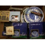 Collection of items to include White Metal Lumber Jack Ornament, Glass Ashtrays, Magnifying Glass,
