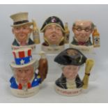 Royal Doulton Small Character jugs Dewar's White Label Decanter (sealed), Jim Beam Captain Cook