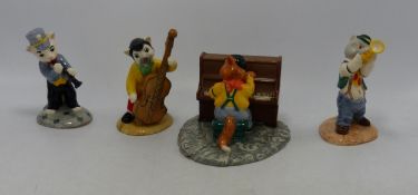 Beswick figures from the Cats Chorus collection comprising Trad Jazz Tom CC5, Catwalking Bass CC6,