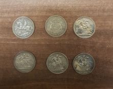 A group of six Crown coins, 1889, 1890, 1898, 1935, 1937 & 1951 (6).