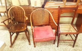 Group of three chairs consisting of a child's rocking chair, bergere cane-work backed nursing