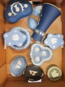 A collection of Wedgwood jasperware items together with an Adams dip blue vase (1 tray).
