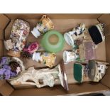 A mixed assortment of items to include a pair of Nortitake small vases, group of resin houses,