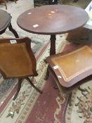 Early 20th century oval side table, together with a leather topped small tilt top table and a