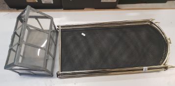 Brass and black mesh fire guard together with a galvanised metal and perspex vivarium (2).