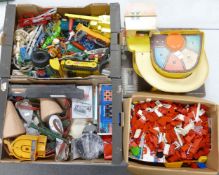 A mixed collection of items to include Tonka toys, matchbox cars, boxed vintage games , fisher price