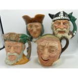 Royal Doulton Large Character Jugs Farmer John, Viking D6496, Robinson Crusoe D6532 & Vicar of