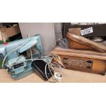 Vintage Singer Sewing Machine, serial number K11103373 along with souvenir shoeshine box.
