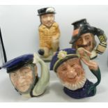 Royal Doulton Large Character Jugs Capt Ahab D6500, Old Salt D6551, Guy Fawkes D6861 & Toby Jug