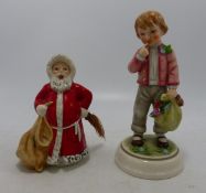 Goebel figures Santa with Broom & small boy with bag & kitten , height 14cm(2)