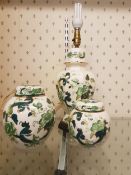 Mason's Chartreuse pattern ginger jars x 2 together with a lamp base, height of lamp to fitting 31cm