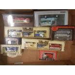 A collection of Lledo and similar boxed advertising vans, buses and trams (1 tray).