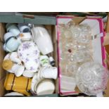 A mixed collection of items to include decorative glass and tea ware ( 2 trays)