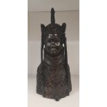 Vintage Nigerian ebony intricately carved bust, 31cm in height.