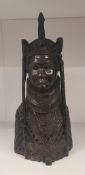 Vintage Nigerian ebony intricately carved bust, 31cm in height.