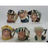 Royal Doulton Small Character Jugs The Falconer, The Red Queen, Mad Hatter, Apothecary, Long John