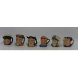 Royal Doulton miniature character jugs Bacchus D6521, FatBoy, Robinson Crusoe D6546, Don Quixote