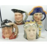 Royal Doulton Large Character Jugs Gone Away D6531, Lord Nelson D6336, Queen Victoria D6788 &