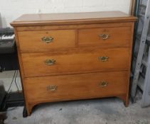 Satinwood chest of 4 drawers on bracket feet, brass drawer handles, 112cm in width.