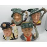 Royal Doulton Large Character Jugs Rip Van Winkle D6463, Pied Piper D6403, Little Mester Museum