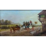 Philip H Rideout (1880-1912) oil on canvas Coaching Stop, 29.5cm x 50cm