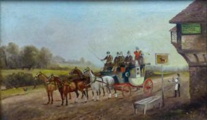 Philip H Rideout (1880-1912) oil on canvas Coaching Stop, 29.5cm x 50cm