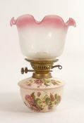 Carlton Blush ware bedside oil lamp with etched type shade, by Wiltshaw & Robinson, c1900,