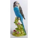 Beswick Blue Budgie 1216, first version with embossed flowers.
