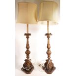 Pair of large plaster type lamp bases, height to top of candlestick 63cm (2)