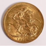 Gold full George VI sovereign dated 1915.