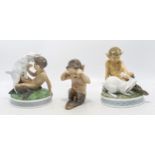 Royal Copenhagen model of Pan with goat 498, Pan with rabbit 439 and seated Pan crying 202. (3)