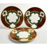 De Lamerie Fine Bone China, three heavily gilded Royale Pattern dessert plates, specially made