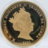 Cased 5 oz 22ct gold coin of Tristan Da Cunha, QEII 95th birthday limited edition of 10 only. In