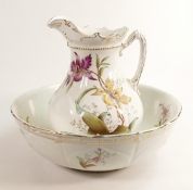 Carlton Blush ware jug & washbowl with Orchid decoration, by Wiltshaw & Robinson, c1900, height