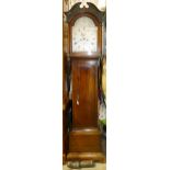 19th century oak Long cased clock with silvered arch dial, 8 day movement. Height 198.5cm