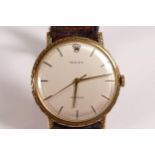 Rolex 9ct gold precision wristwatch with unusual ornate edge with original leather strap and rolex