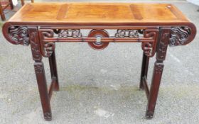 19th century quality Chinese hardwood shaped side table, length 118cm, height 83cm & depth 40cm
