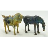 Two decorative glass Tang horses, height 10cm (2)